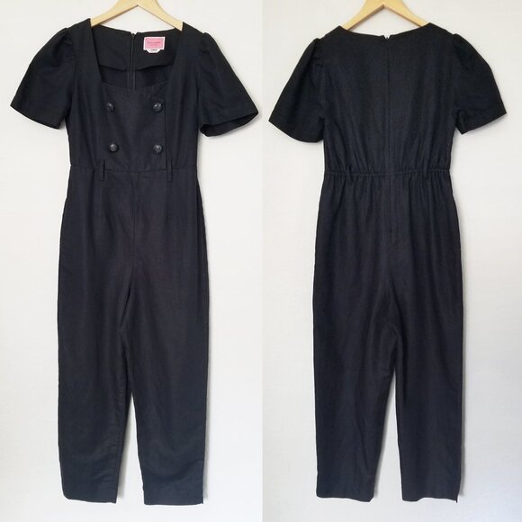Kate Spade Linen Blend Twill Black Jumpsuit Size 2 Double Breasted Button $328 - Picture 4 of 16